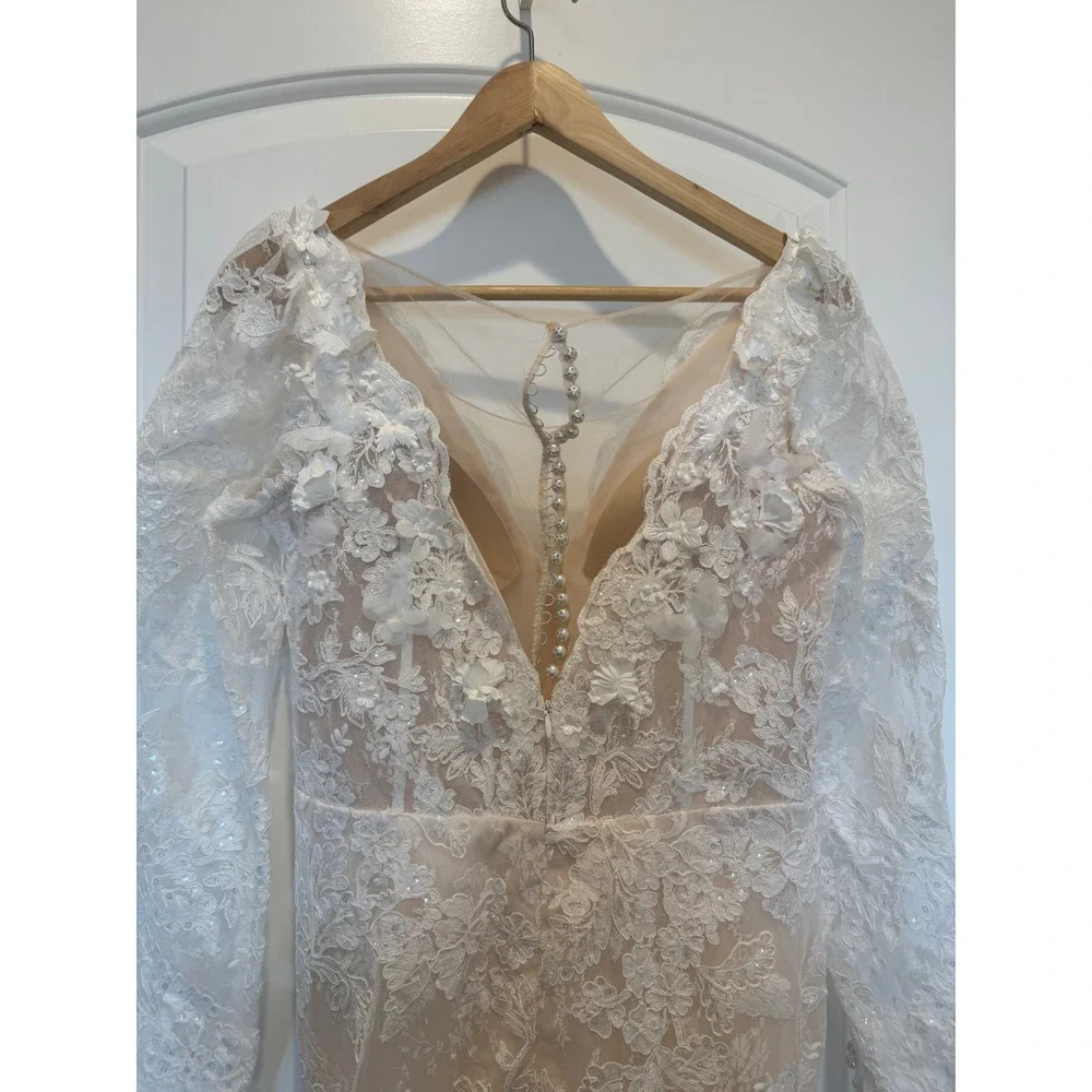 Lace Wedding Dress Floral Applique Long Sleeve Bridal Gown Mermaid‎